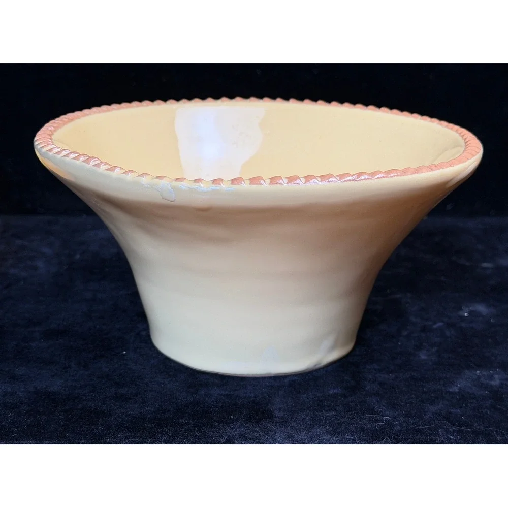 Italy Yellow Ceramic Bowl Scalloped Rim with 6 Wax Fruit Candles Set